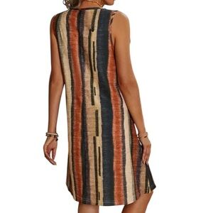 Amazon V-Neck Striped Sleeveless Dress Blue Grey Rust Coverup Resort Dress 1X